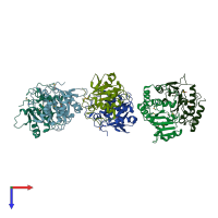 PDB entry 2x74 coloured by chain, top view.