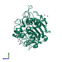 PDB entry 2x76 coloured by chain, side view.