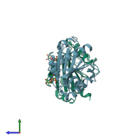 PDB entry 2x77 coloured by chain, side view.