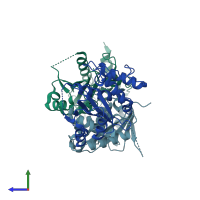 PDB entry 2x78 coloured by chain, side view.