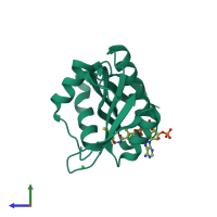 PDB entry 2x7b coloured by chain, side view.