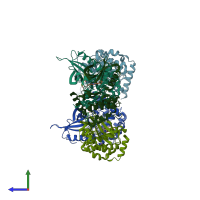 PDB entry 2x7f coloured by chain, side view.