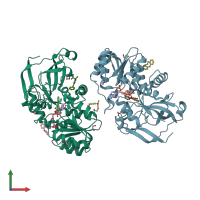 PDB entry 2x7h coloured by chain, front view.