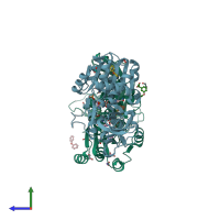 PDB entry 2x7h coloured by chain, side view.