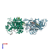 PDB entry 2x7h coloured by chain, top view.