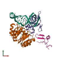 PDB entry 2x7n coloured by chain, front view.