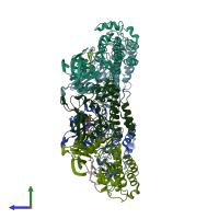 PDB entry 2x7o coloured by chain, side view.