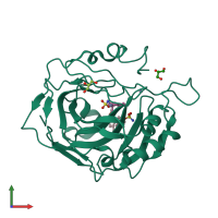 PDB entry 2x7s coloured by chain, front view.