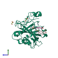 PDB entry 2x7s coloured by chain, side view.