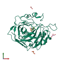 PDB entry 2x7u coloured by chain, front view.