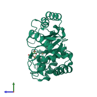 PDB entry 2x7w coloured by chain, side view.