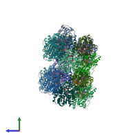 PDB entry 2x86 coloured by chain, side view.