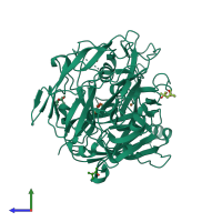 PDB entry 2x88 coloured by chain, side view.