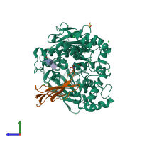 PDB entry 2x8b coloured by chain, side view.