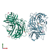 PDB entry 2x8f coloured by chain, front view.