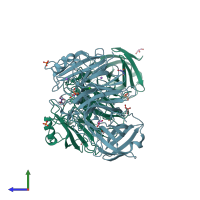 PDB entry 2x8f coloured by chain, side view.