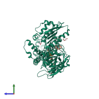 PDB entry 2x8g coloured by chain, side view.