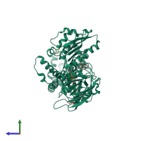 PDB entry 2x8h coloured by chain, side view.