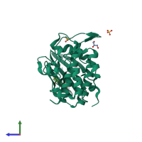 PDB entry 2x8i coloured by chain, side view.