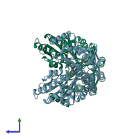 PDB entry 2x8u coloured by chain, side view.