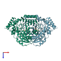 PDB entry 2x8u coloured by chain, top view.