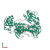 PDB entry 2x99 coloured by chain, front view.