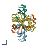 PDB entry 2x9a coloured by chain, side view.