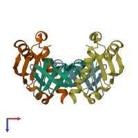 PDB entry 2x9a coloured by chain, top view.