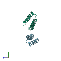 PDB entry 2x9c coloured by chain, side view.
