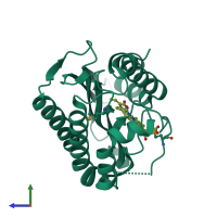 PDB entry 2x9o coloured by chain, side view.