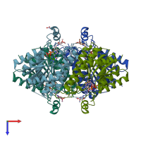 PDB entry 2x9v coloured by chain, top view.