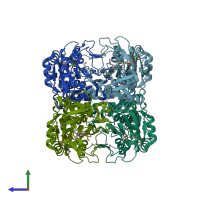 PDB entry 2xaa coloured by chain, side view.
