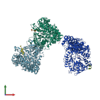 PDB entry 2xak coloured by chain, front view.