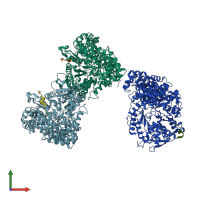 PDB entry 2xap coloured by chain, front view.