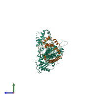 PDB entry 2xaq coloured by chain, side view.