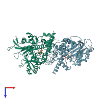 PDB entry 2xar coloured by chain, top view.