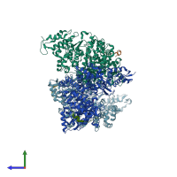 PDB entry 2xav coloured by chain, side view.