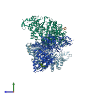 PDB entry 2xaw coloured by chain, side view.