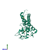 PDB entry 2xb0 coloured by chain, side view.
