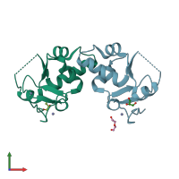 PDB entry 2xb1 coloured by chain, front view.