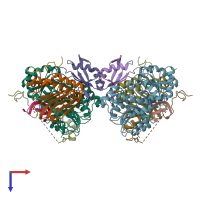 PDB entry 2xb2 coloured by chain, top view.