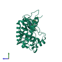 PDB entry 2xba coloured by chain, side view.