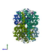 PDB entry 2xbl coloured by chain, side view.