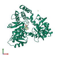 PDB entry 2xbn coloured by chain, front view.