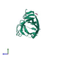 PDB entry 2xbt coloured by chain, side view.