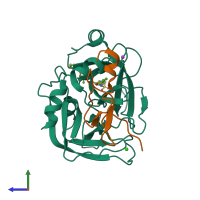 PDB entry 2xbx coloured by chain, side view.