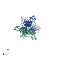 PDB entry 2xc1 coloured by chain, side view.