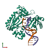 PDB entry 2xc9 coloured by chain, front view.