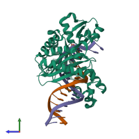 PDB entry 2xca coloured by chain, side view.
