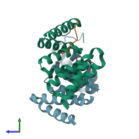 PDB entry 2xcb coloured by chain, side view.